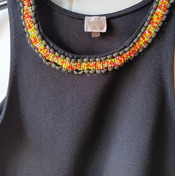 CUPIO Women Black Tank Top Colorful Beaded Neckline M - - Picture 1 of 7